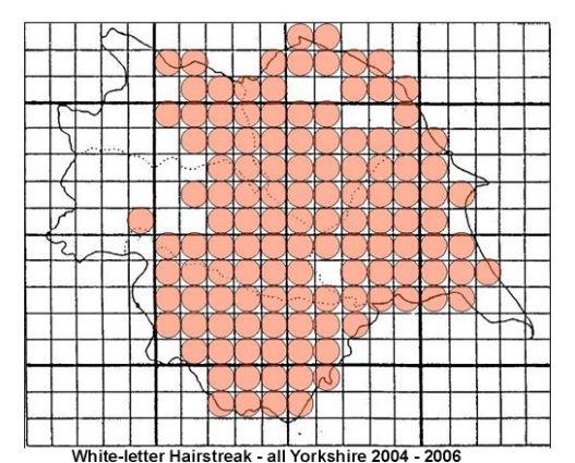 2004 - 2006 White-letter Hairstreak Distribution (10km square) - all Yorkshire