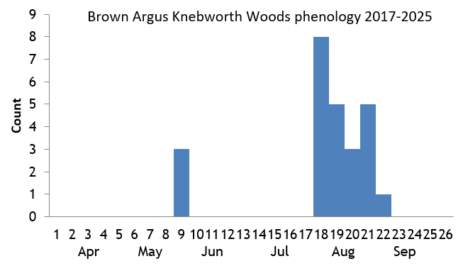 Brown Argus Knebworth Woods phenology chart