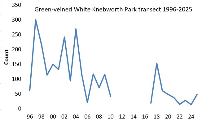 Green-veined White Knebworth Park transect abundance chart