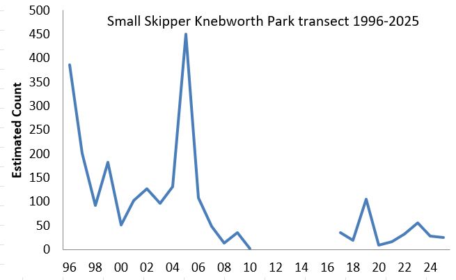 Small Skipper Knebworth Park transect abundance chart Small Skipper Knebworth Park transect abundance chart