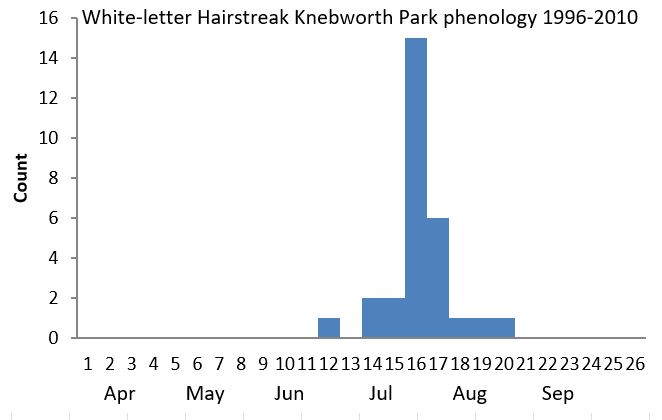 White-letter Hairstreak Knebworth Park phenology chart