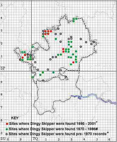 Dingy Skipper Distribution map in Hertfordshire and Middlesex